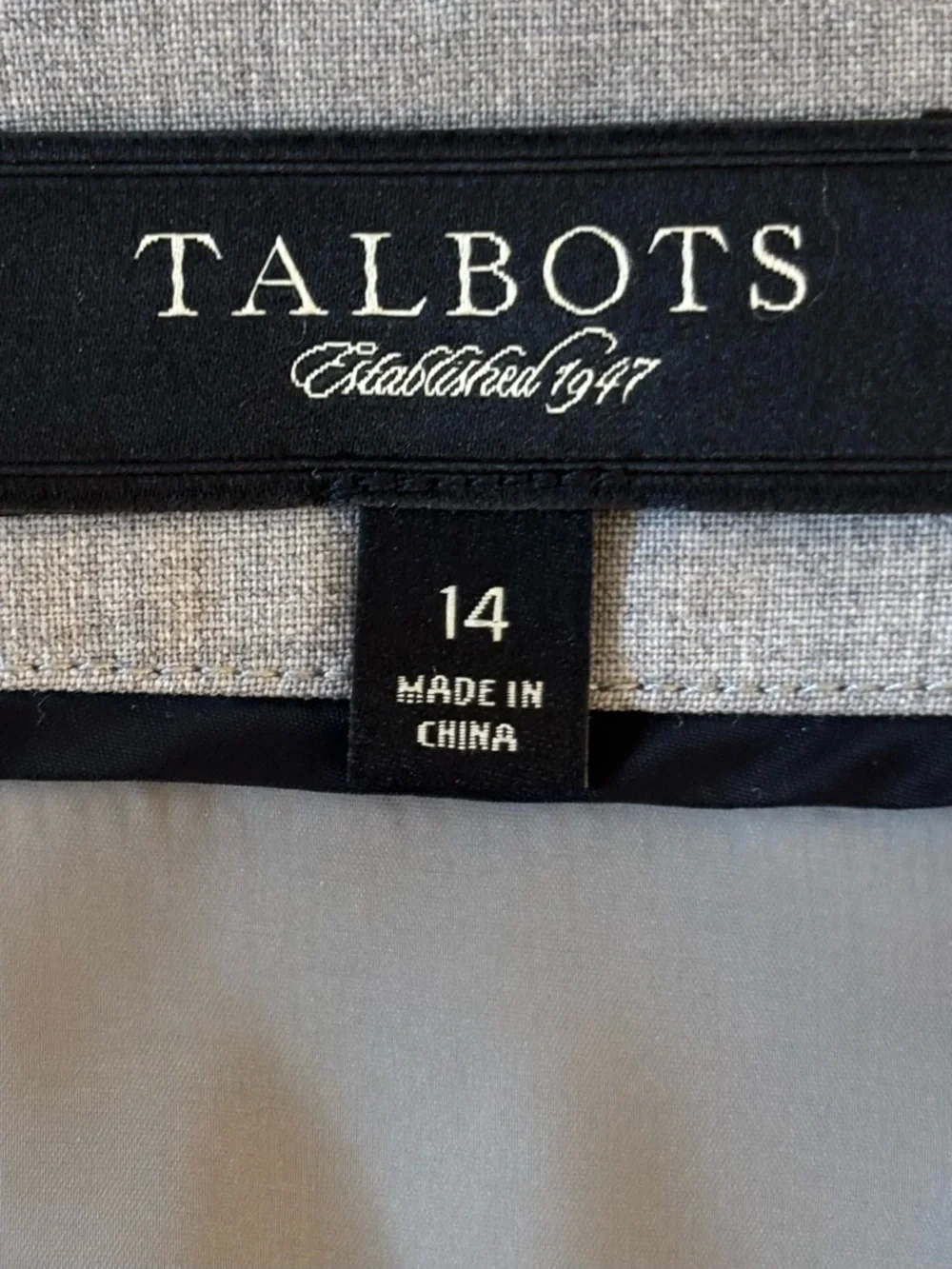 Talbots Skirt Gray Pencil Wool Blend zipper lined business casual office NWOT 14